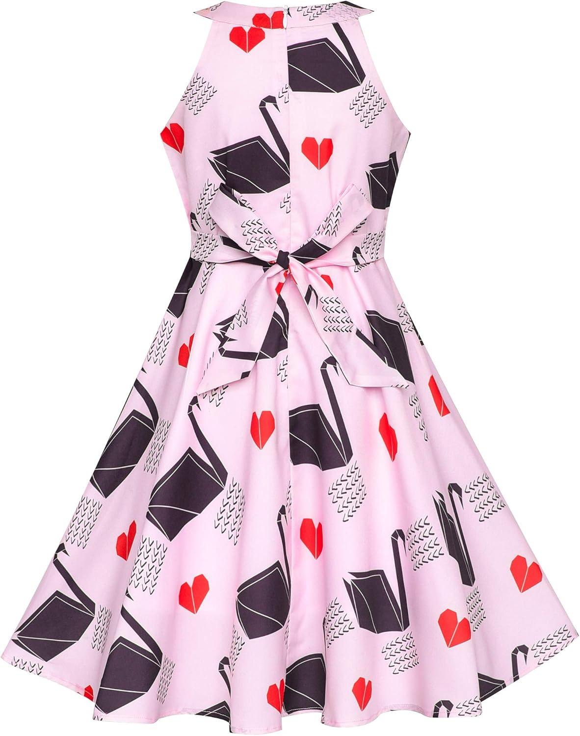imageSunny Fashion Girls Dress Pink Swan Heart 2in1 Halter Dress Size 614
