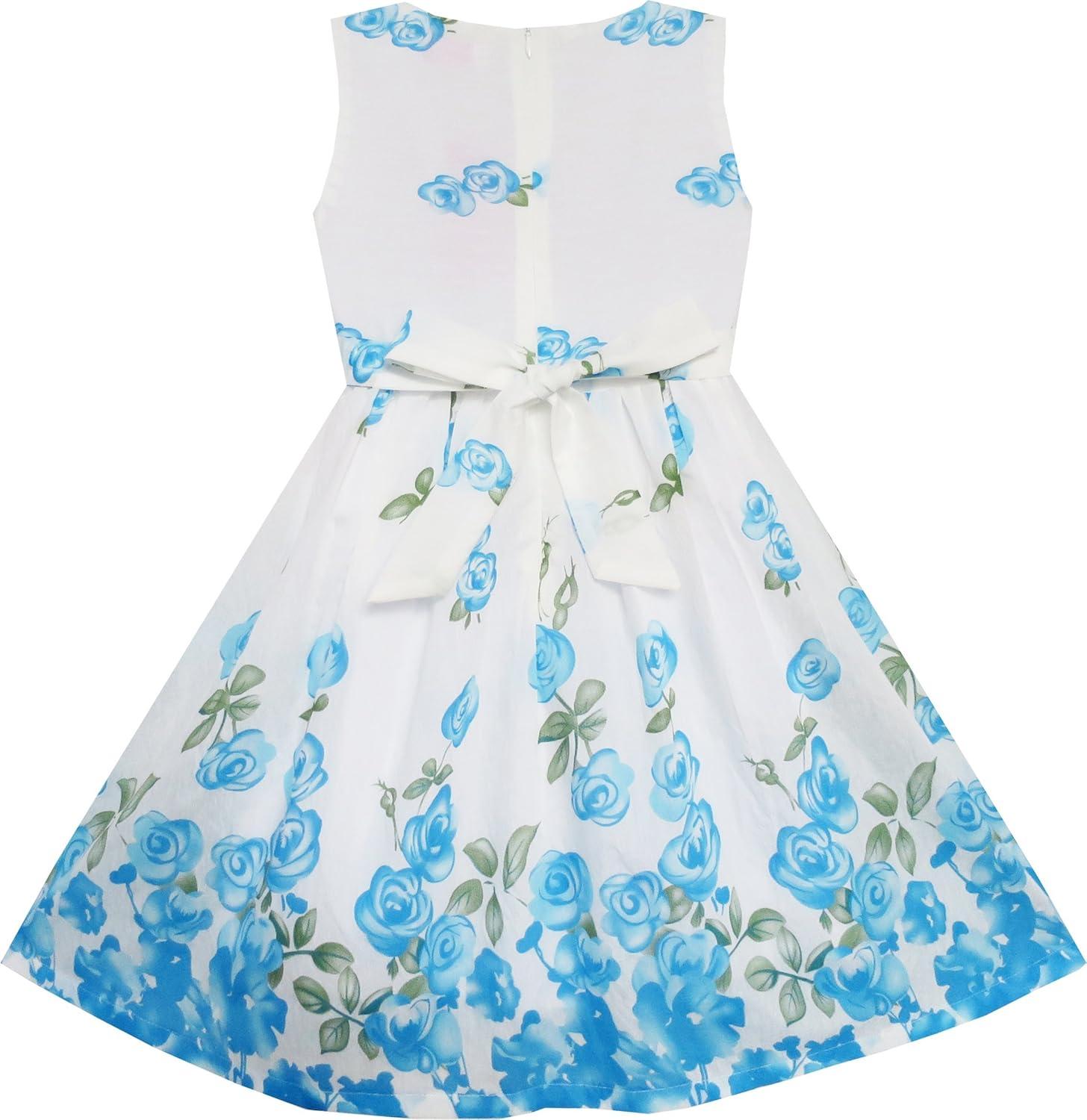 imageSunny Fashion Girls Dress Rose Flower Double Bow Tie Party SundressBlue