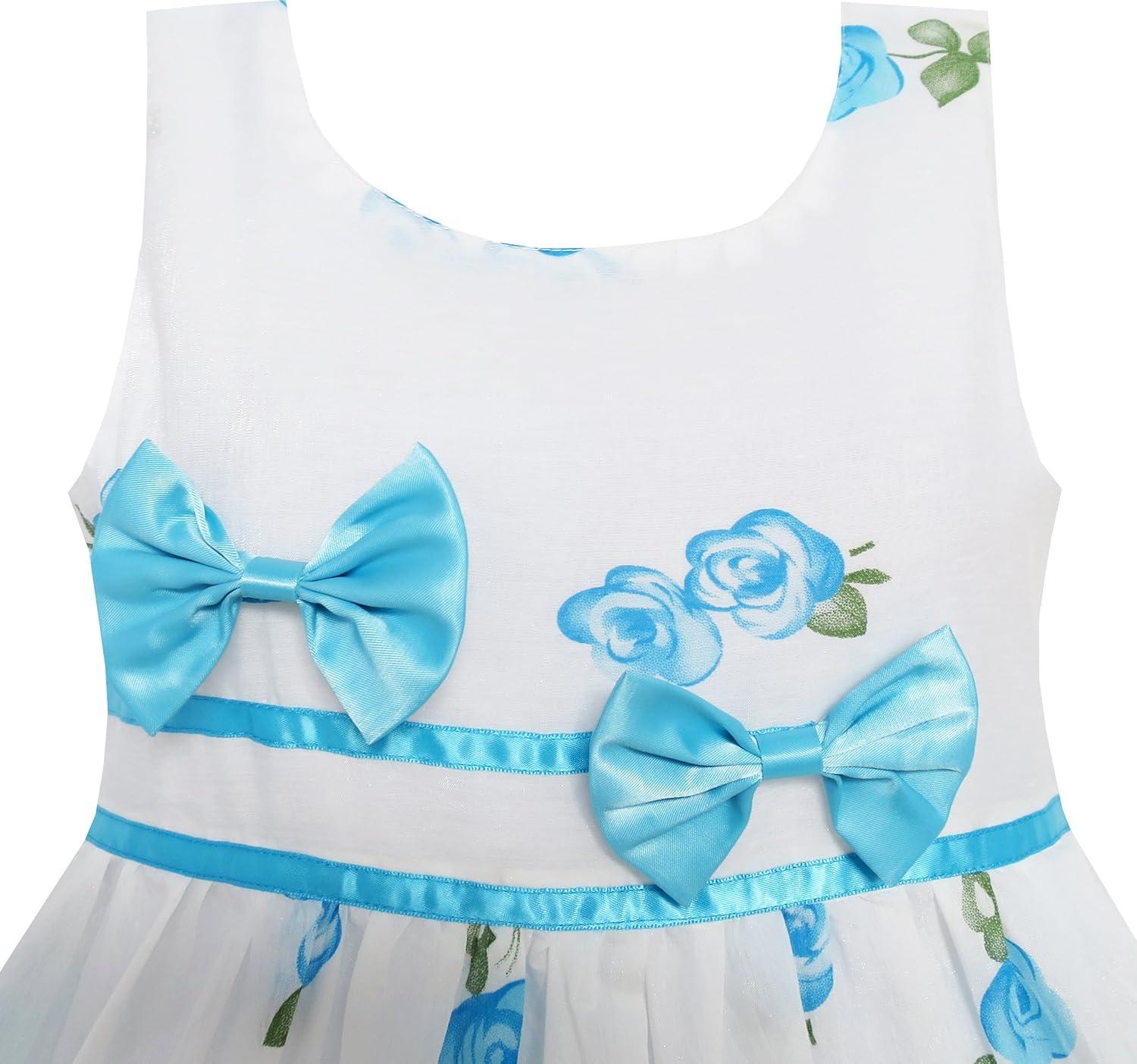 imageSunny Fashion Girls Dress Rose Flower Double Bow Tie Party SundressBlue