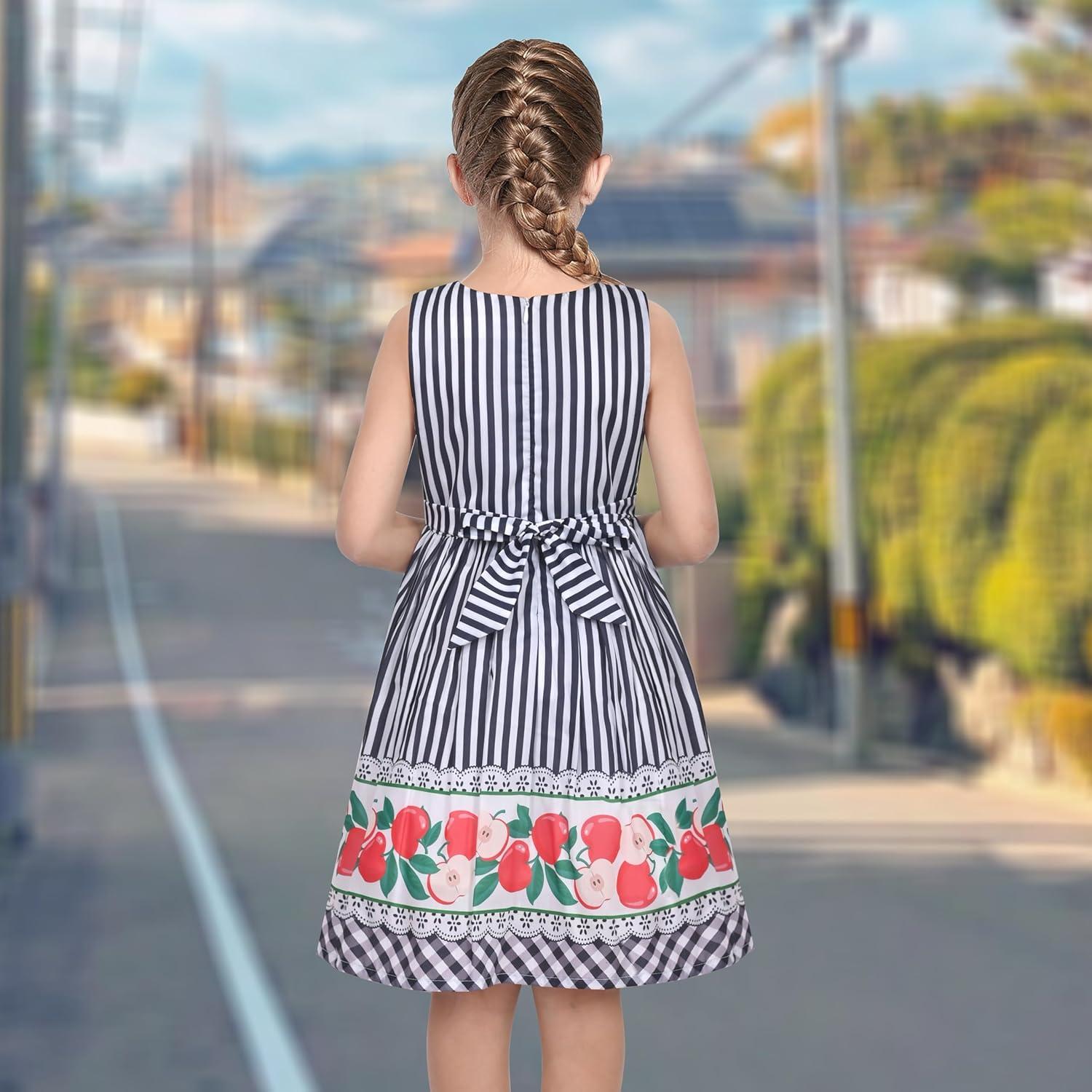 imageSunny Fashion Girls Dress Rose Flower Double Bow Tie Party SundressBlue Apple