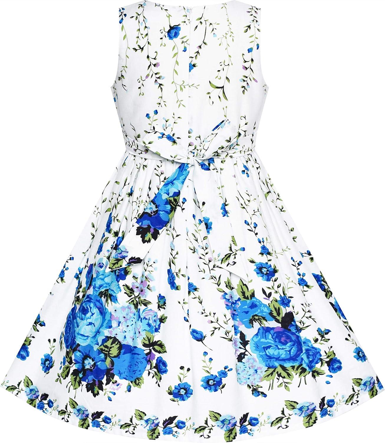 imageSunny Fashion Girls Dress Rose Flower Double Bow Tie Party SundressBlue Flower Butterfly