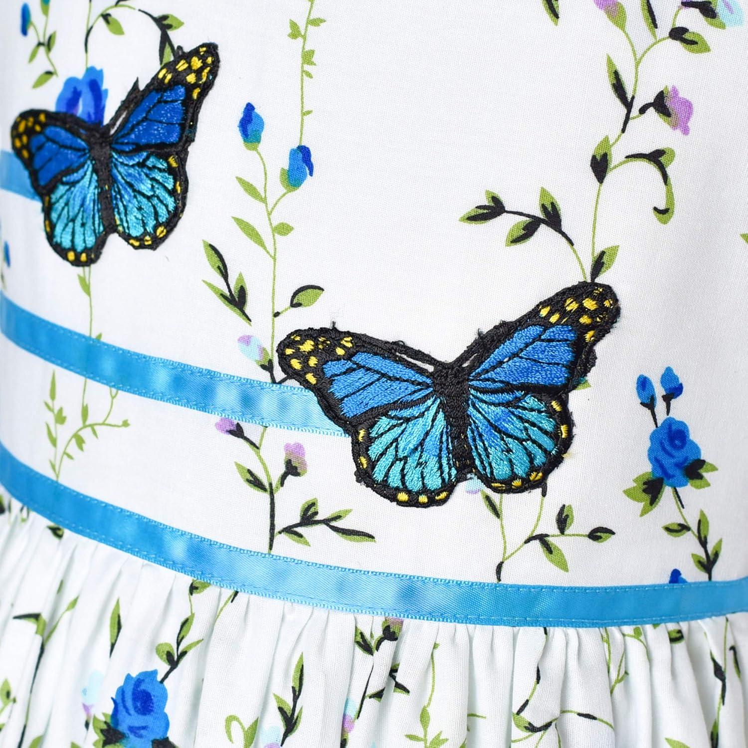 imageSunny Fashion Girls Dress Rose Flower Double Bow Tie Party SundressBlue Flower Butterfly