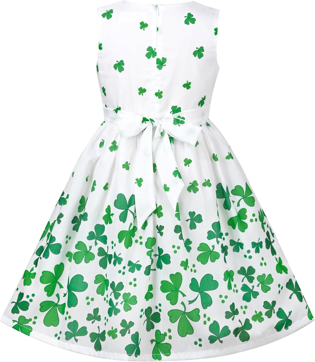 imageSunny Fashion Girls Dress Rose Flower Double Bow Tie Party SundressGreen Clover