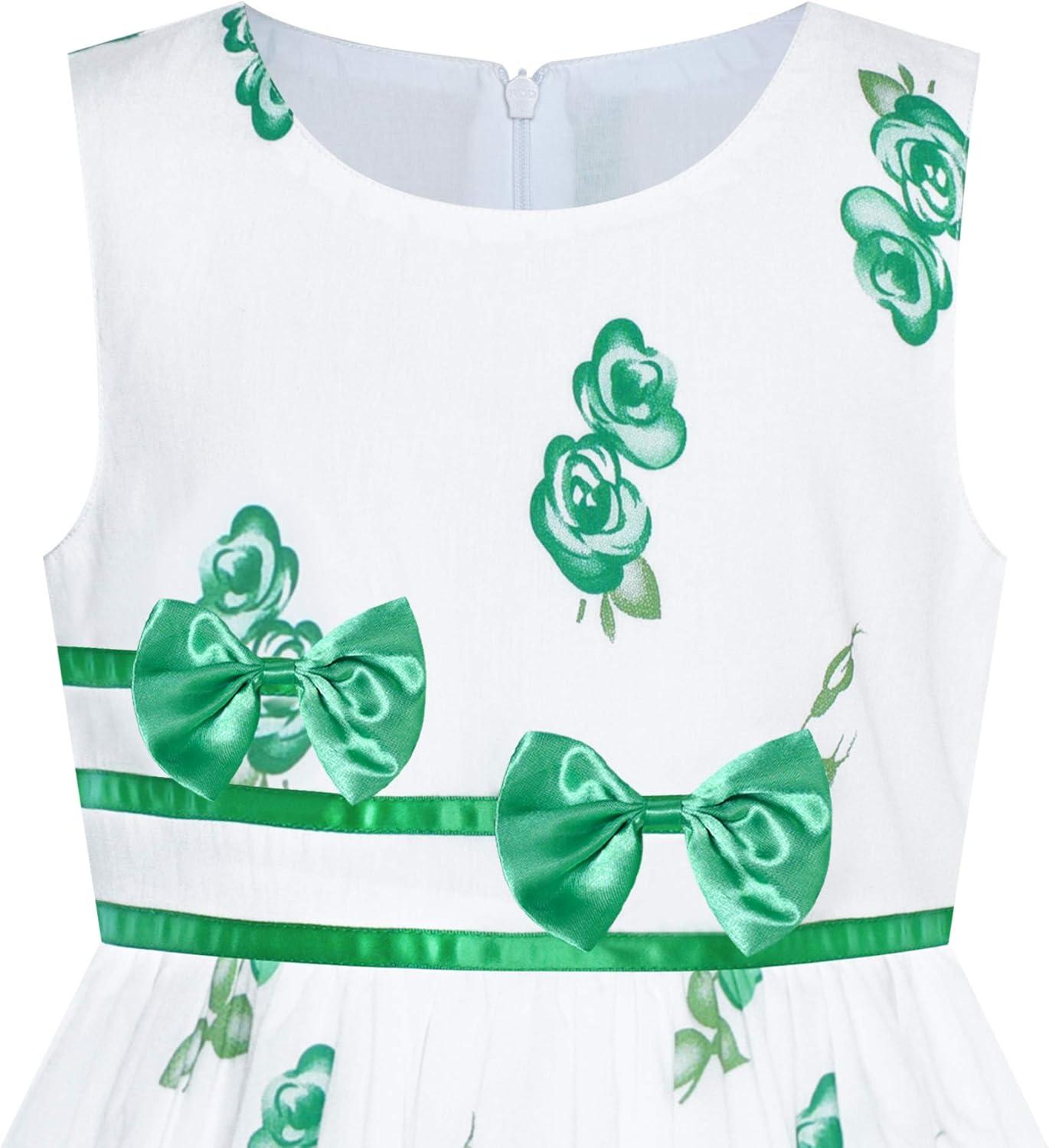 imageSunny Fashion Girls Dress Rose Flower Double Bow Tie Party SundressGreen Flower