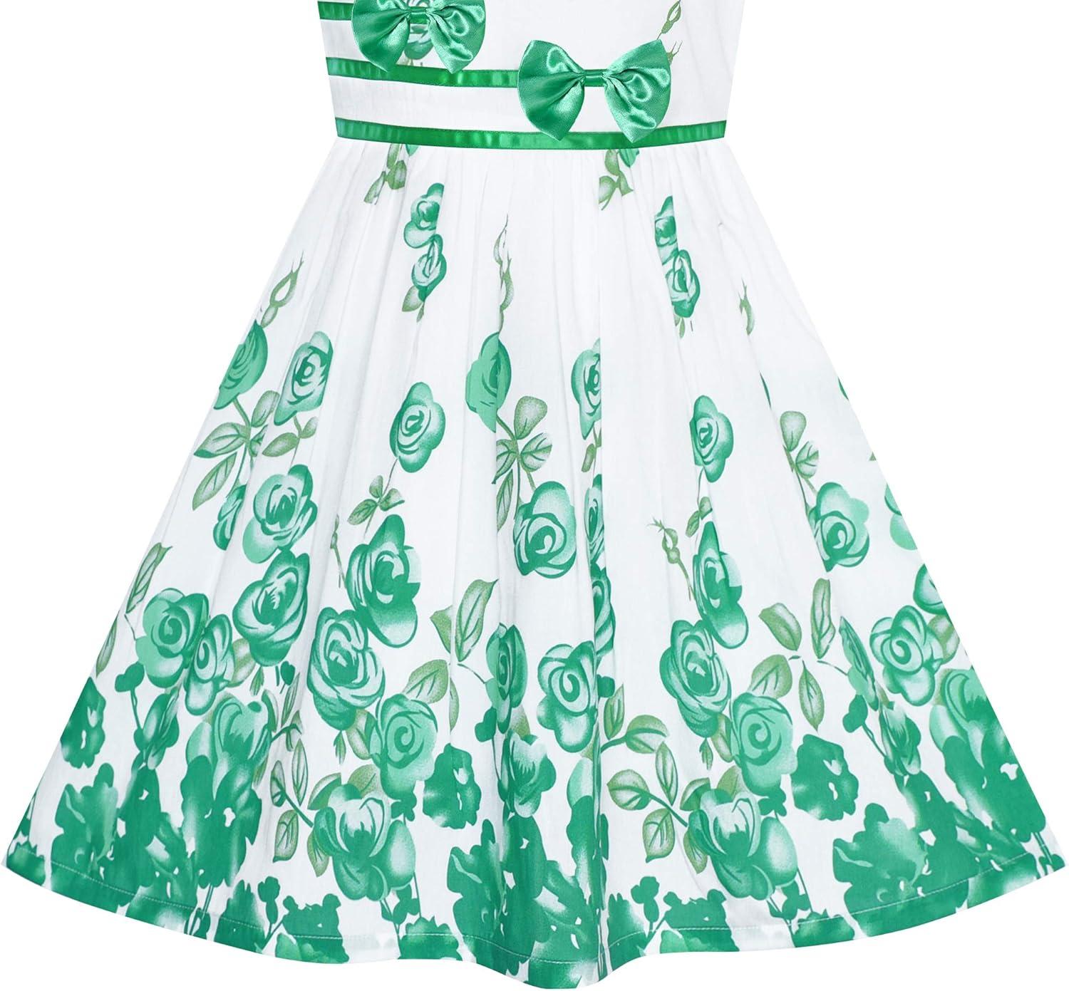 imageSunny Fashion Girls Dress Rose Flower Double Bow Tie Party SundressGreen Flower