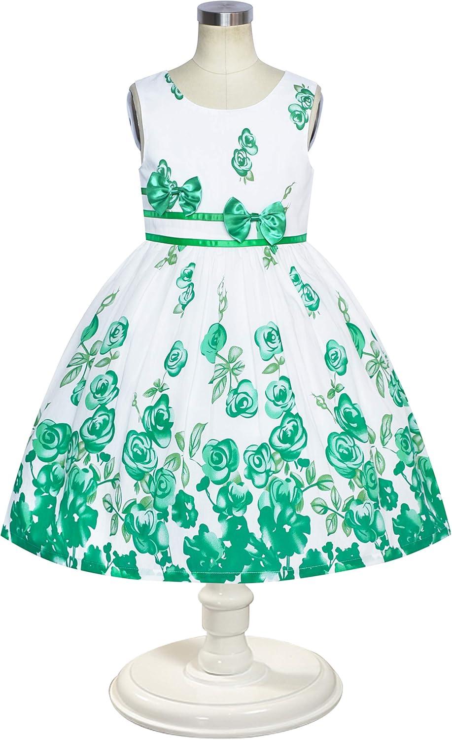 imageSunny Fashion Girls Dress Rose Flower Double Bow Tie Party SundressGreen Flower