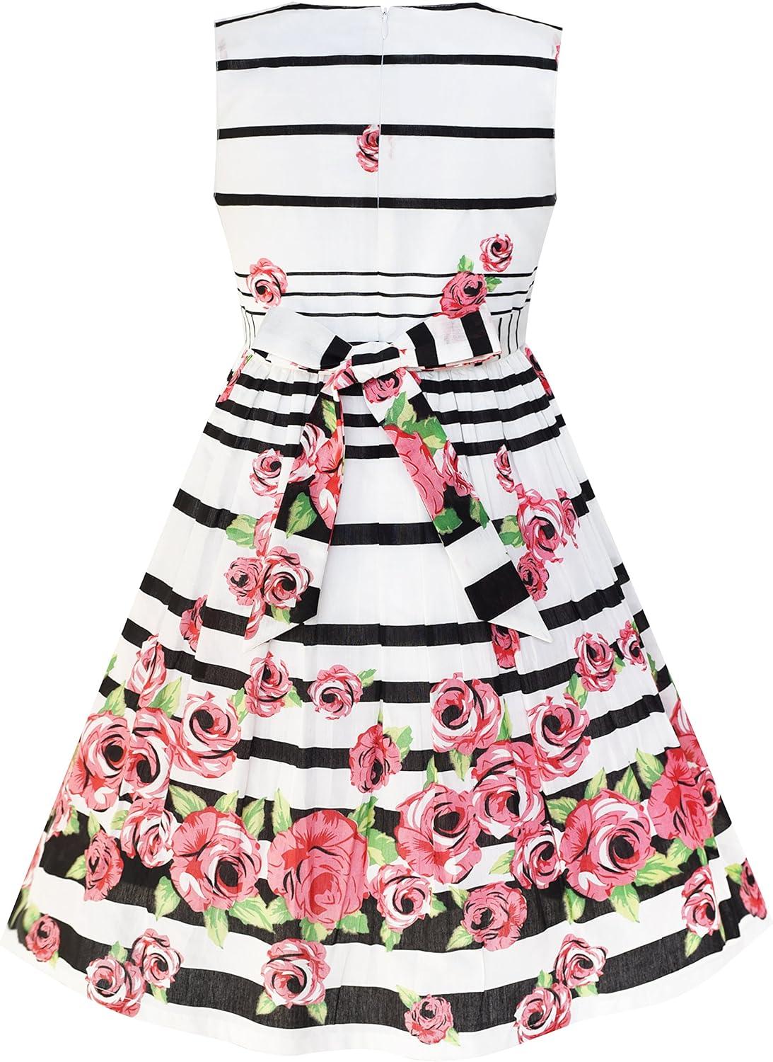 imageSunny Fashion Girls Dress Rose Flower Double Bow Tie Party SundressMulticolor
