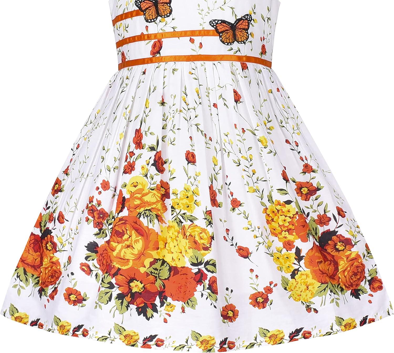 imageSunny Fashion Girls Dress Rose Flower Double Bow Tie Party SundressOrange