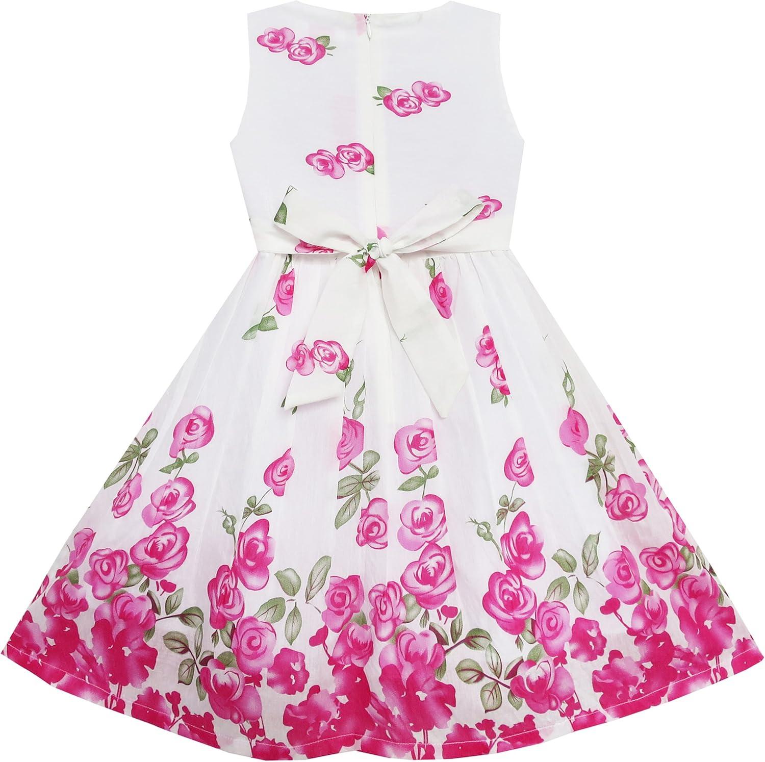 imageSunny Fashion Girls Dress Rose Flower Double Bow Tie Party SundressPink