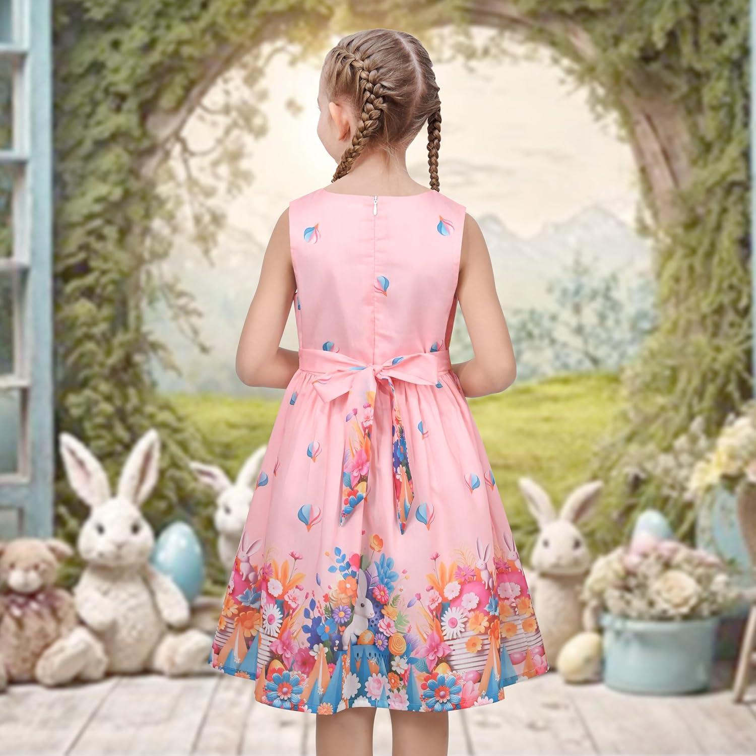 imageSunny Fashion Girls Dress Rose Flower Double Bow Tie Party SundressPink Ballon