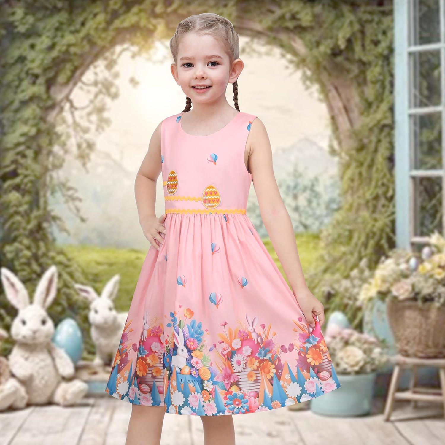 imageSunny Fashion Girls Dress Rose Flower Double Bow Tie Party SundressPink Ballon