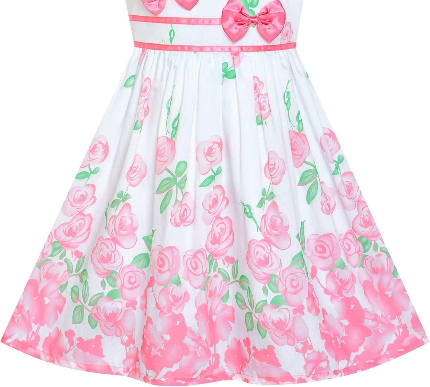 imageSunny Fashion Girls Dress Rose Flower Double Bow Tie Party SundressPink Flower