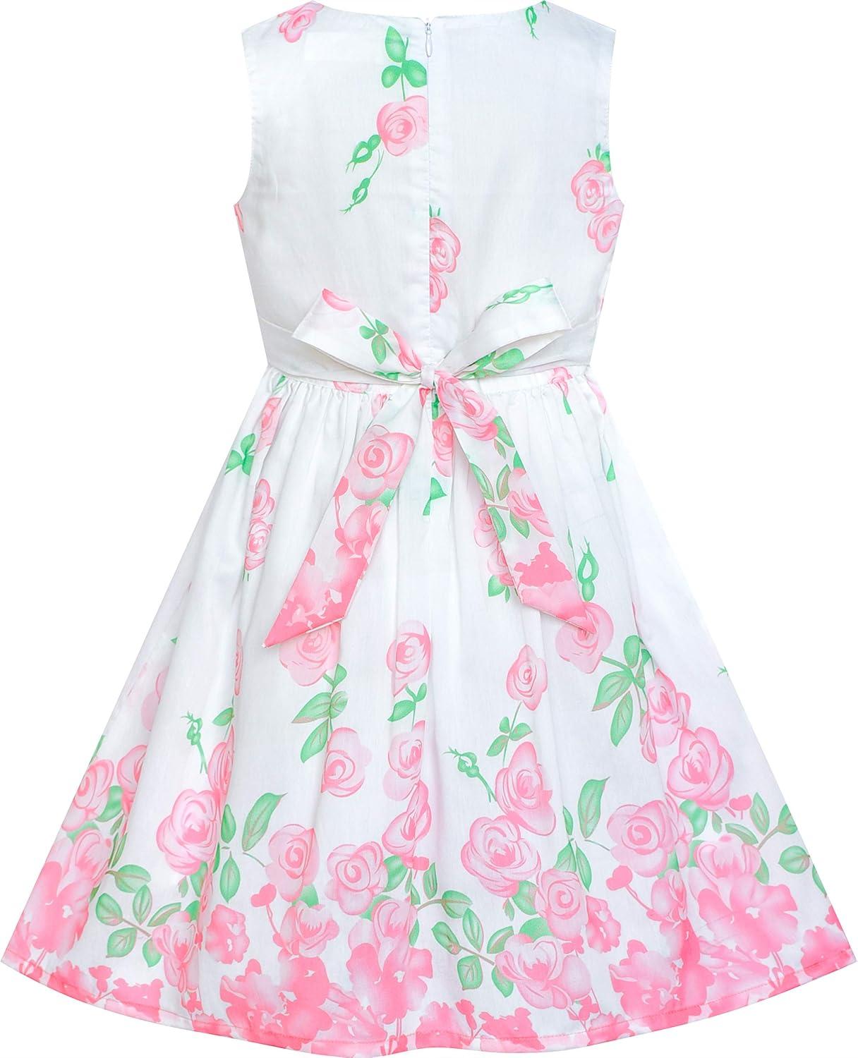 imageSunny Fashion Girls Dress Rose Flower Double Bow Tie Party SundressPink Flower