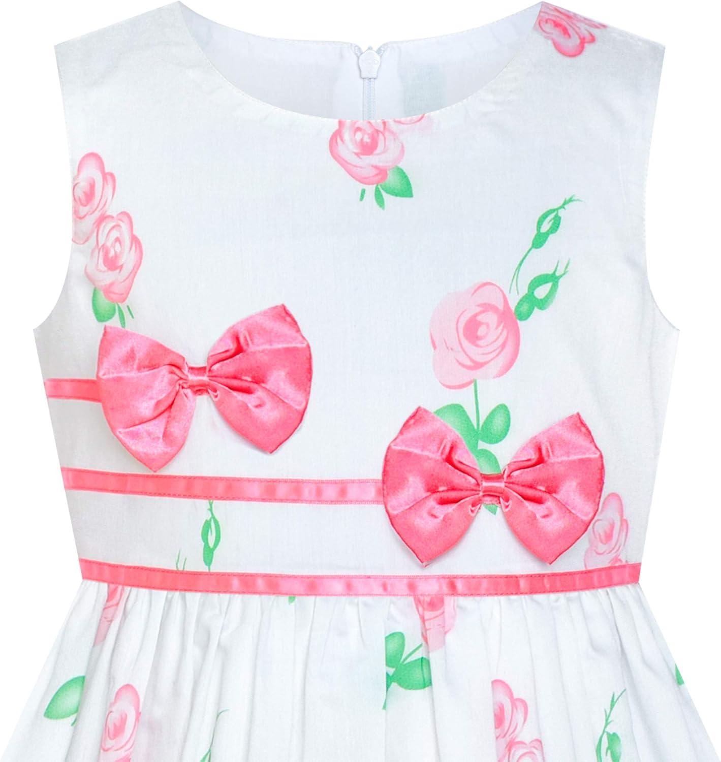 imageSunny Fashion Girls Dress Rose Flower Double Bow Tie Party SundressPink Flower