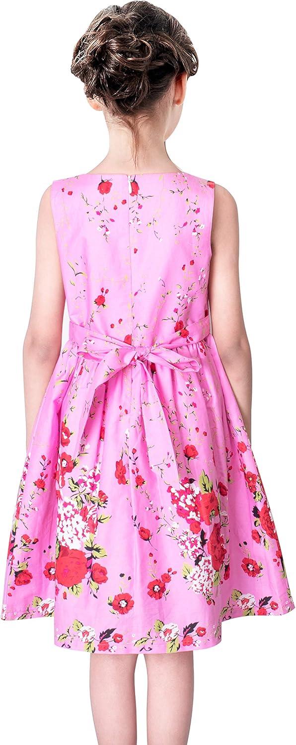 imageSunny Fashion Girls Dress Rose Flower Double Bow Tie Party SundressPink Flower Butterfly
