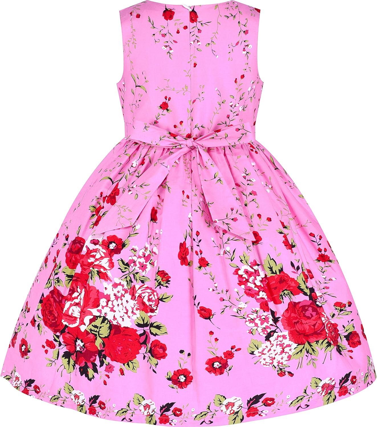 imageSunny Fashion Girls Dress Rose Flower Double Bow Tie Party SundressPink Flower Butterfly