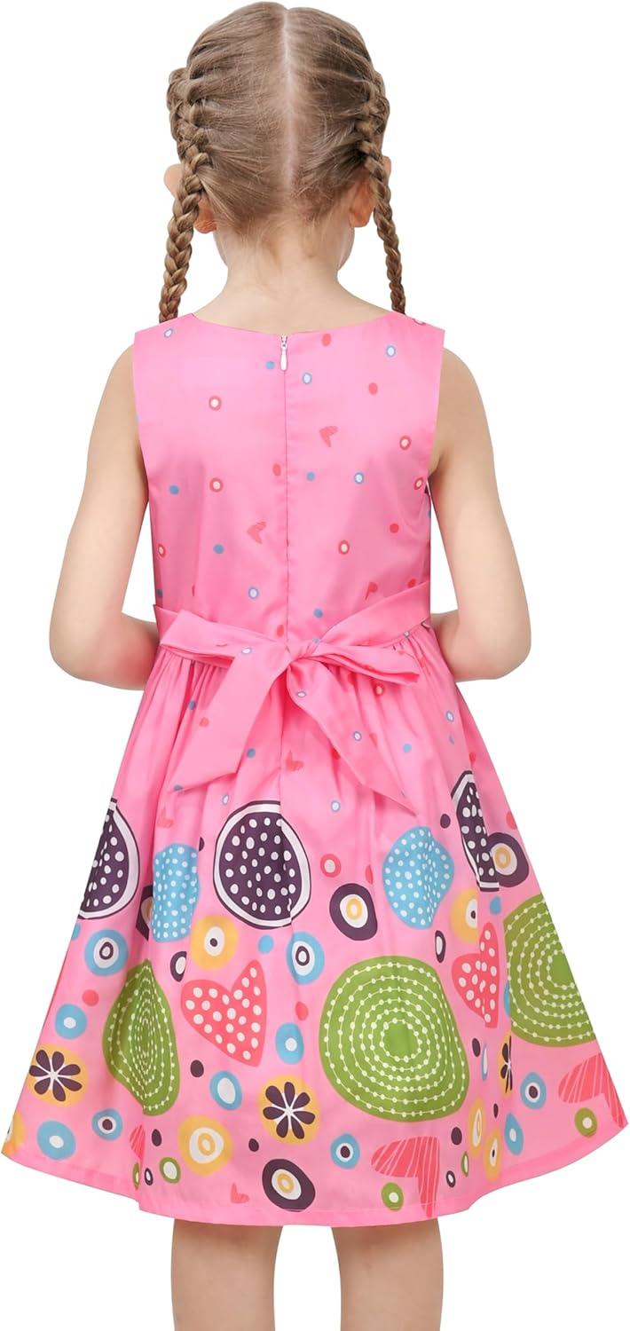 imageSunny Fashion Girls Dress Rose Flower Double Bow Tie Party SundressPink Green