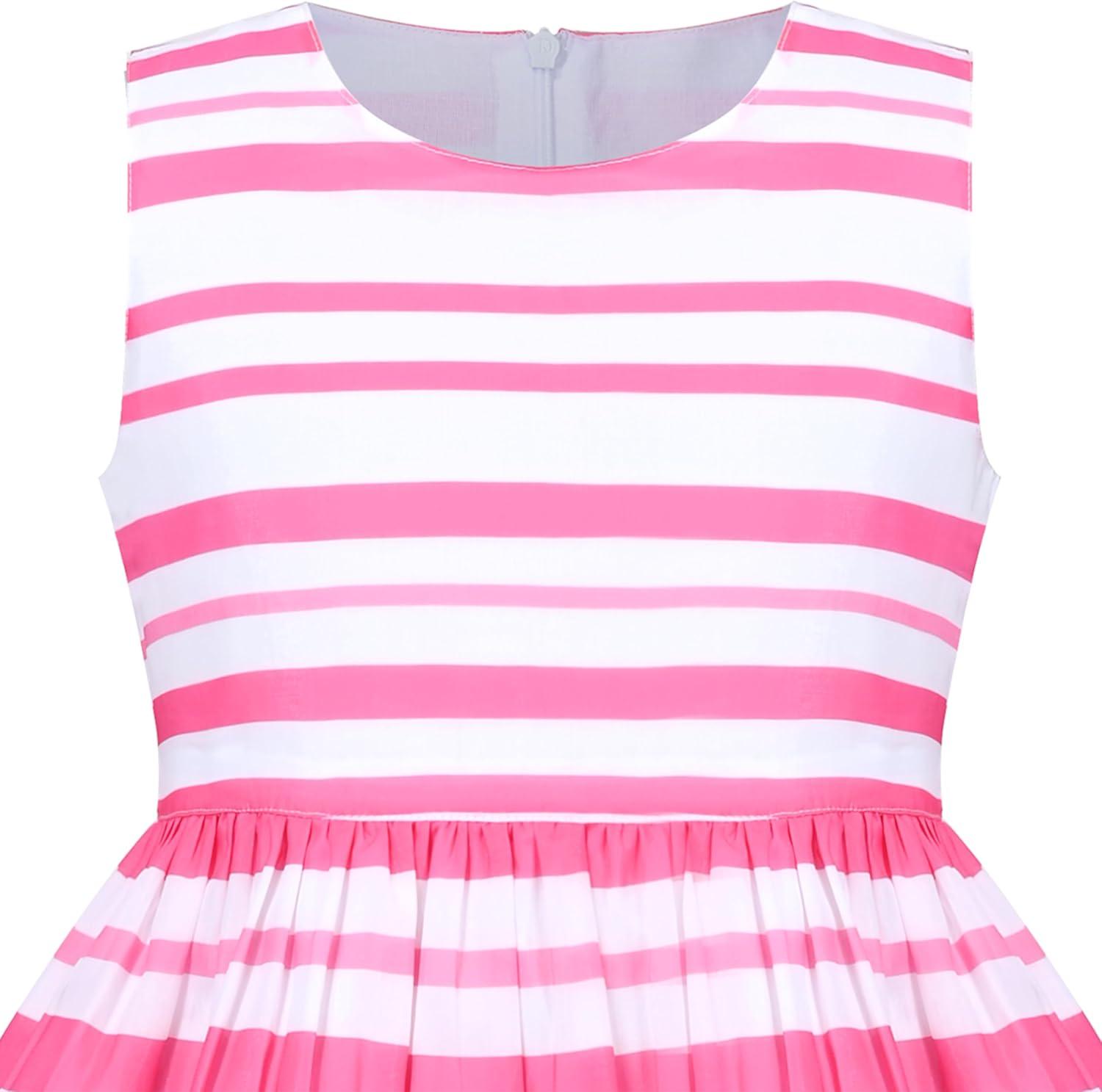 imageSunny Fashion Girls Dress Rose Flower Double Bow Tie Party SundressPink Striped