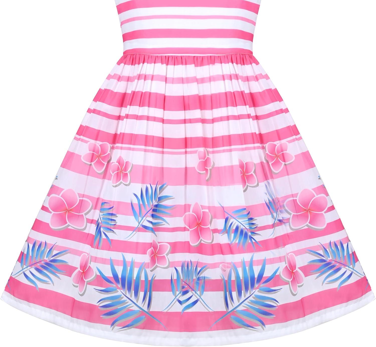 imageSunny Fashion Girls Dress Rose Flower Double Bow Tie Party SundressPink Striped