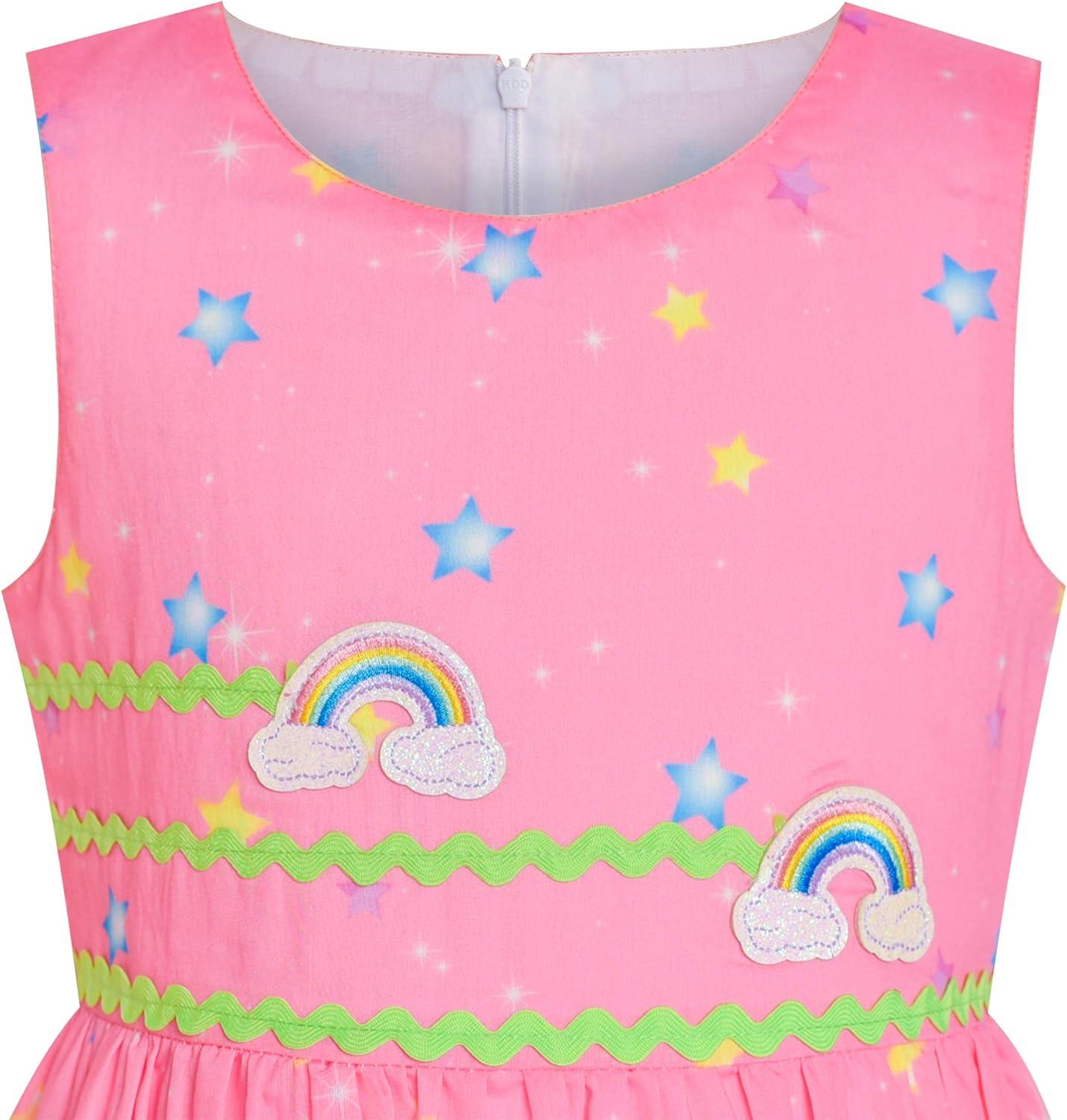 imageSunny Fashion Girls Dress Rose Flower Double Bow Tie Party SundressPink Unicorn