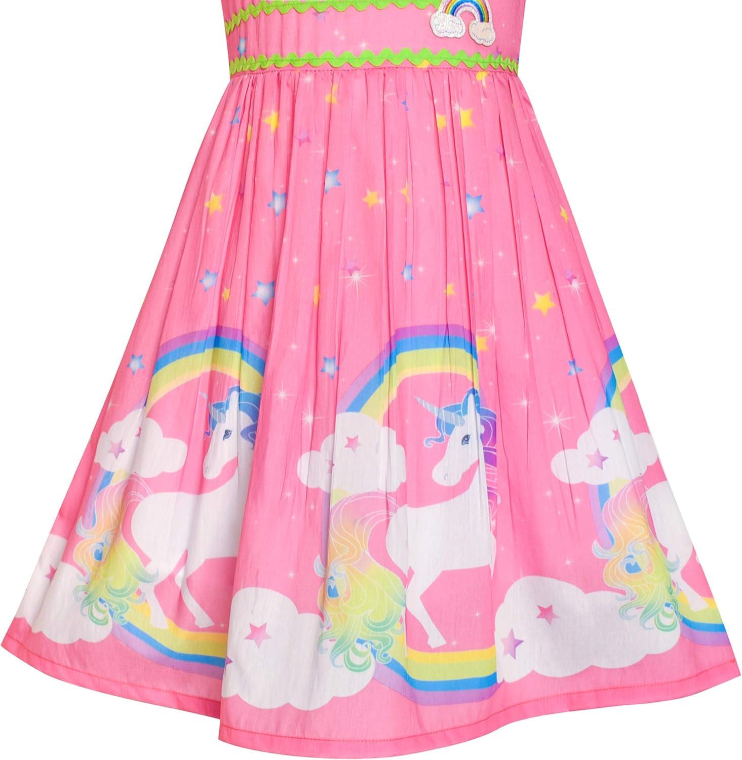 imageSunny Fashion Girls Dress Rose Flower Double Bow Tie Party SundressPink Unicorn