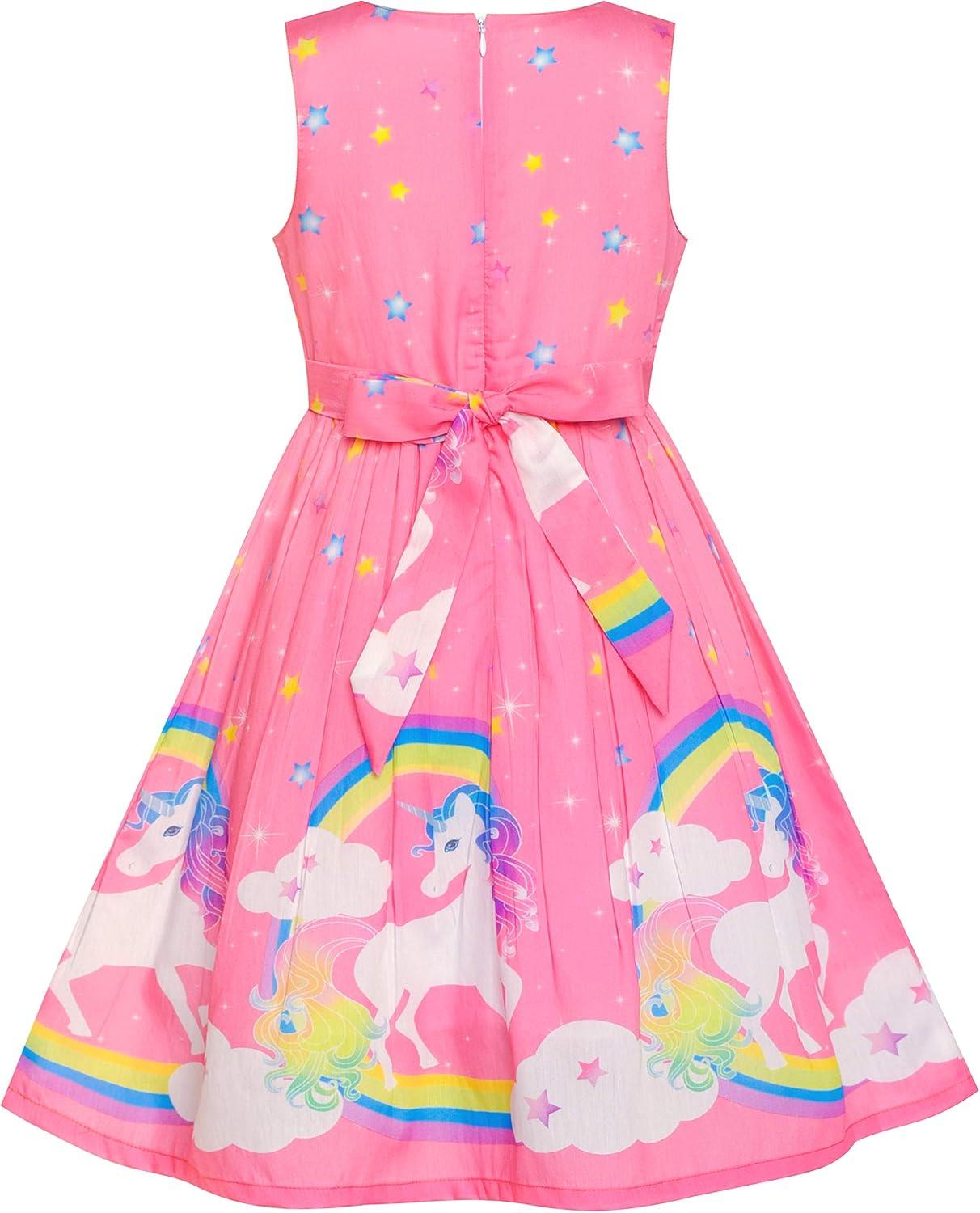 imageSunny Fashion Girls Dress Rose Flower Double Bow Tie Party SundressPink Unicorn