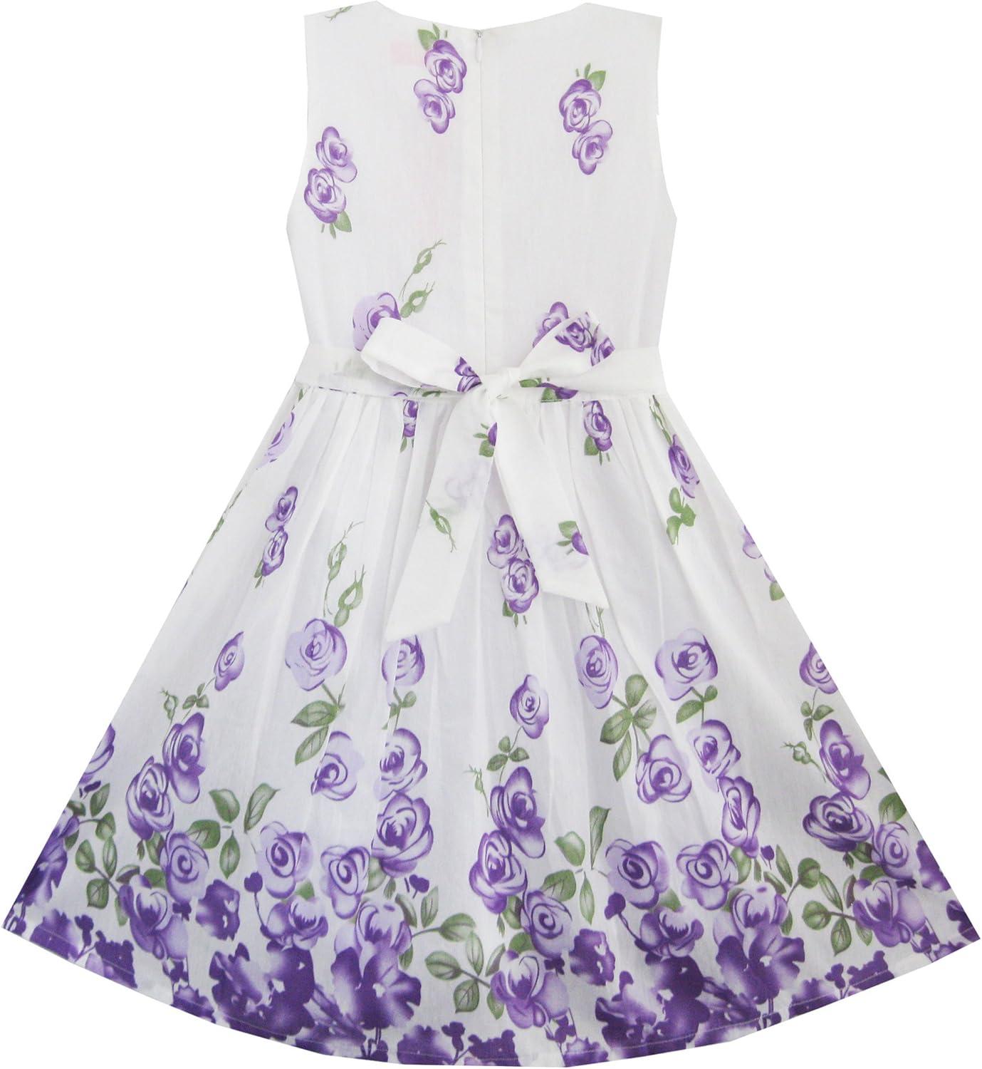 imageSunny Fashion Girls Dress Rose Flower Double Bow Tie Party SundressPurple