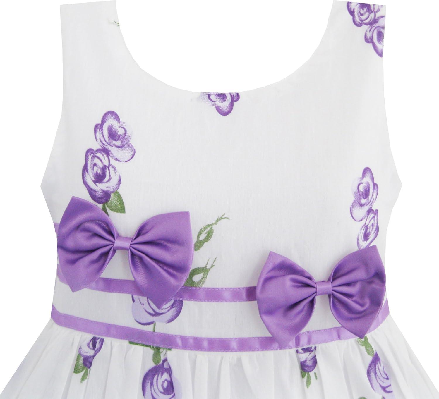 imageSunny Fashion Girls Dress Rose Flower Double Bow Tie Party SundressPurple
