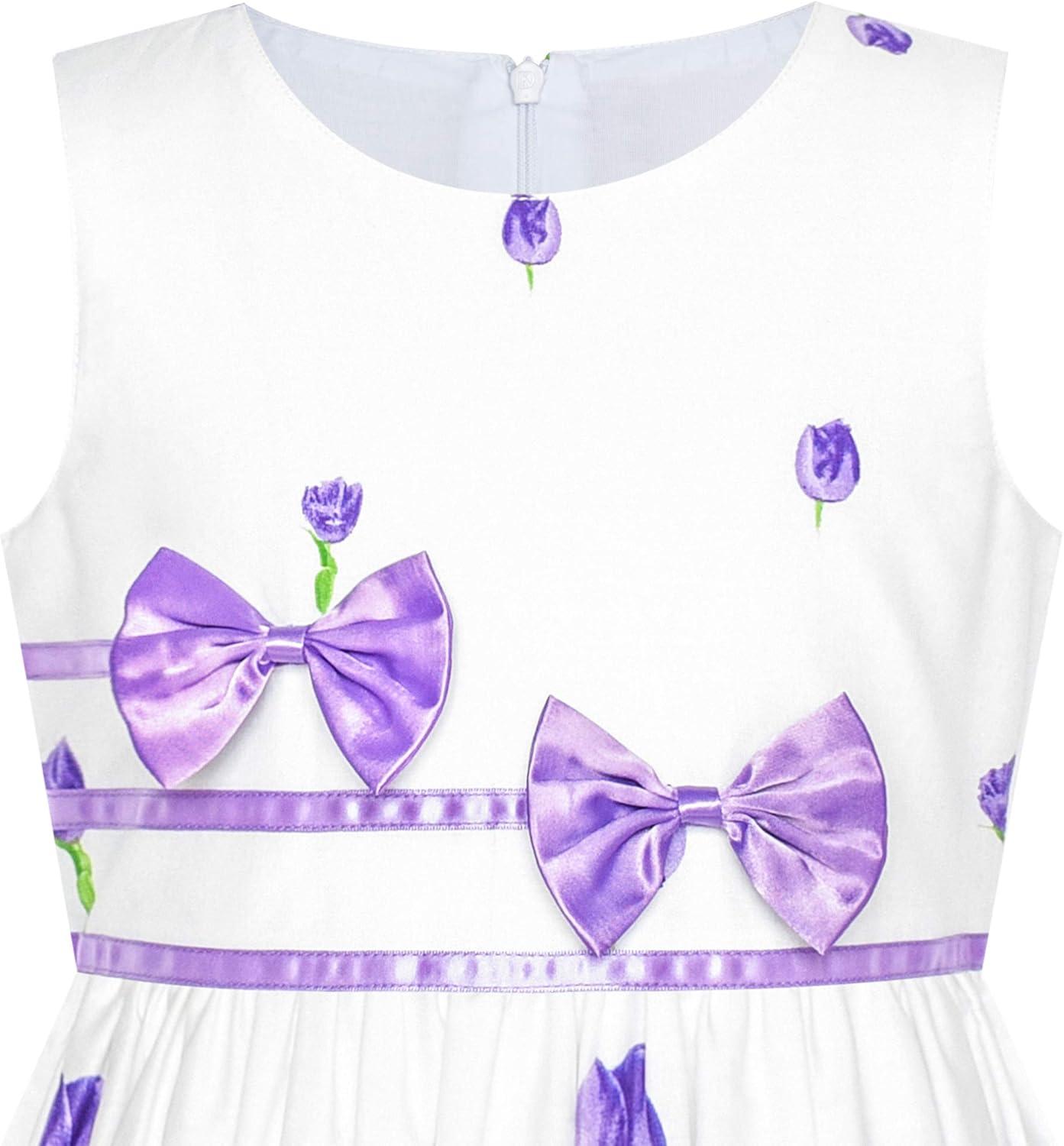 imageSunny Fashion Girls Dress Rose Flower Double Bow Tie Party SundressPurple Tulip