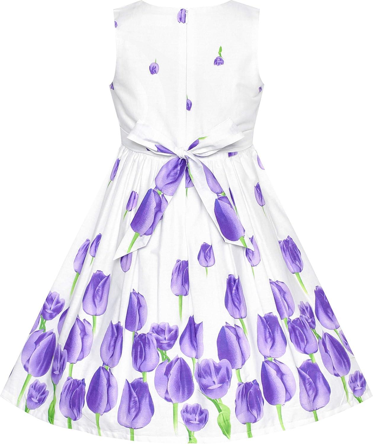 imageSunny Fashion Girls Dress Rose Flower Double Bow Tie Party SundressPurple Tulip