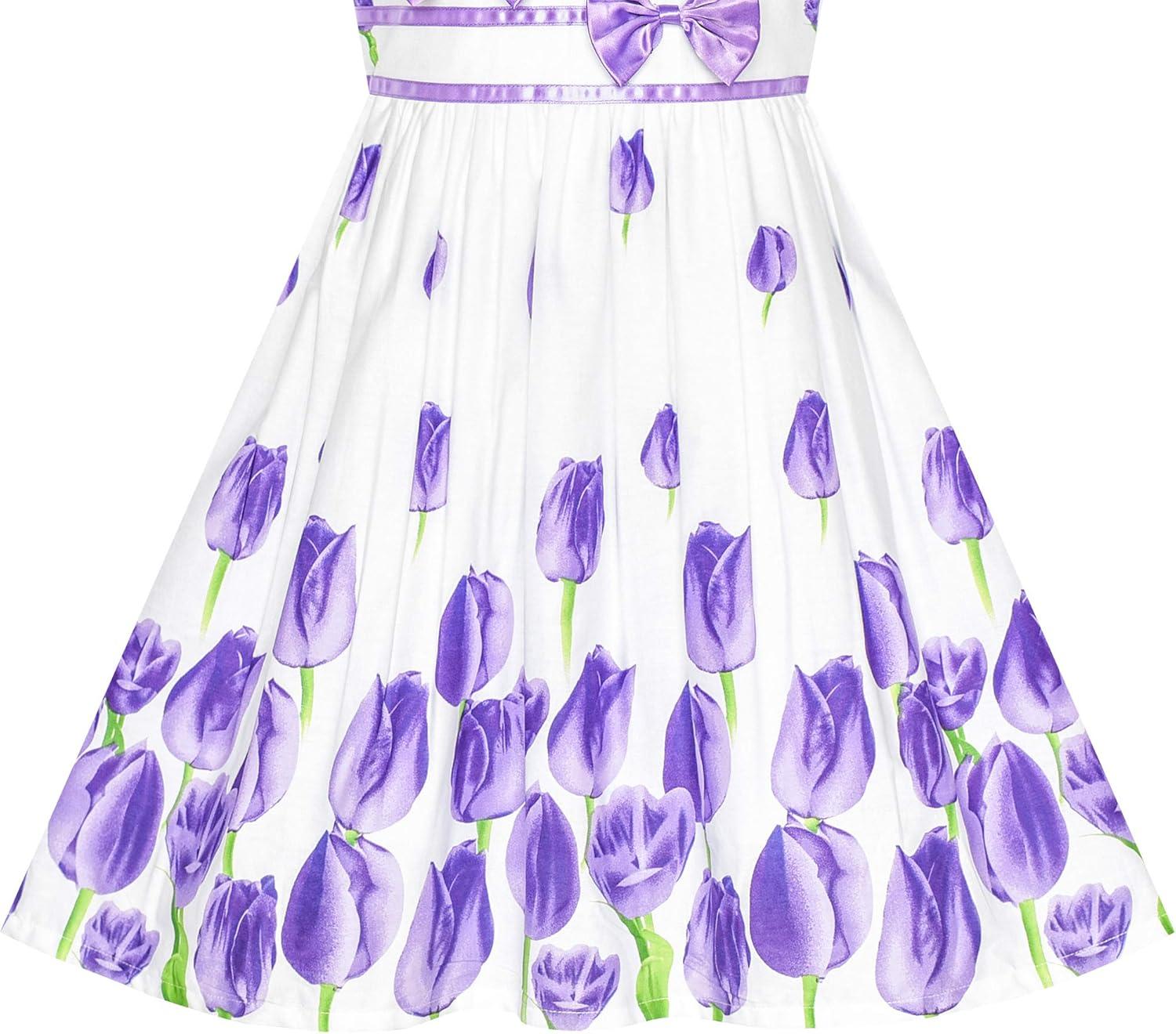 imageSunny Fashion Girls Dress Rose Flower Double Bow Tie Party SundressPurple Tulip