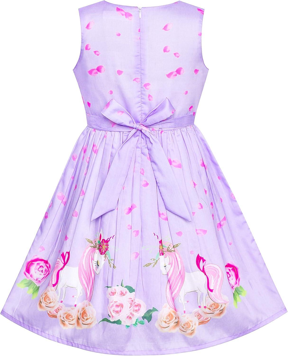 imageSunny Fashion Girls Dress Rose Flower Double Bow Tie Party SundressPurple Unicorn