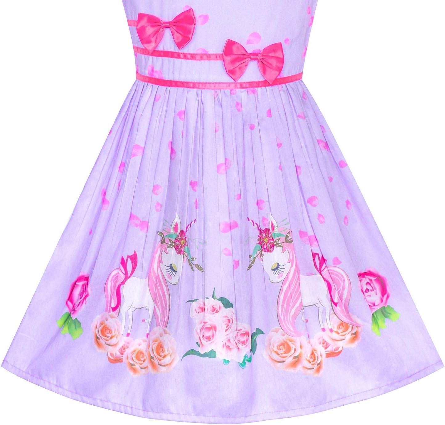 imageSunny Fashion Girls Dress Rose Flower Double Bow Tie Party SundressPurple Unicorn