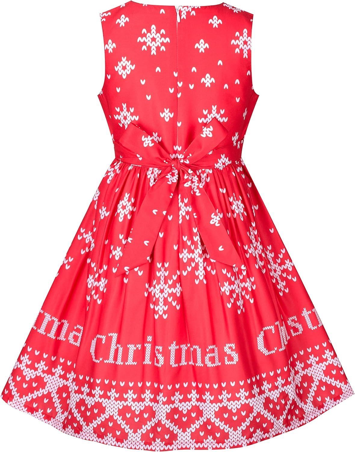 imageSunny Fashion Girls Dress Rose Flower Double Bow Tie Party SundressRed Snowflakes
