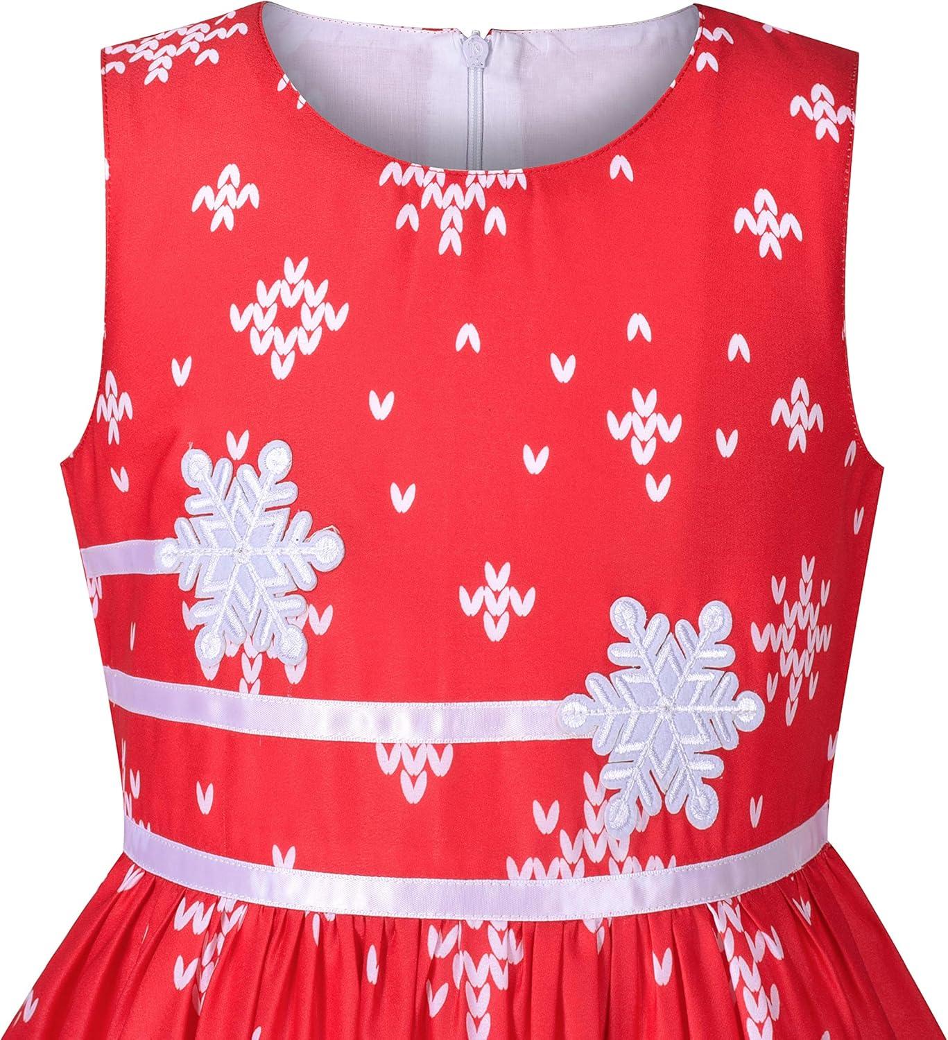 imageSunny Fashion Girls Dress Rose Flower Double Bow Tie Party SundressRed Snowflakes