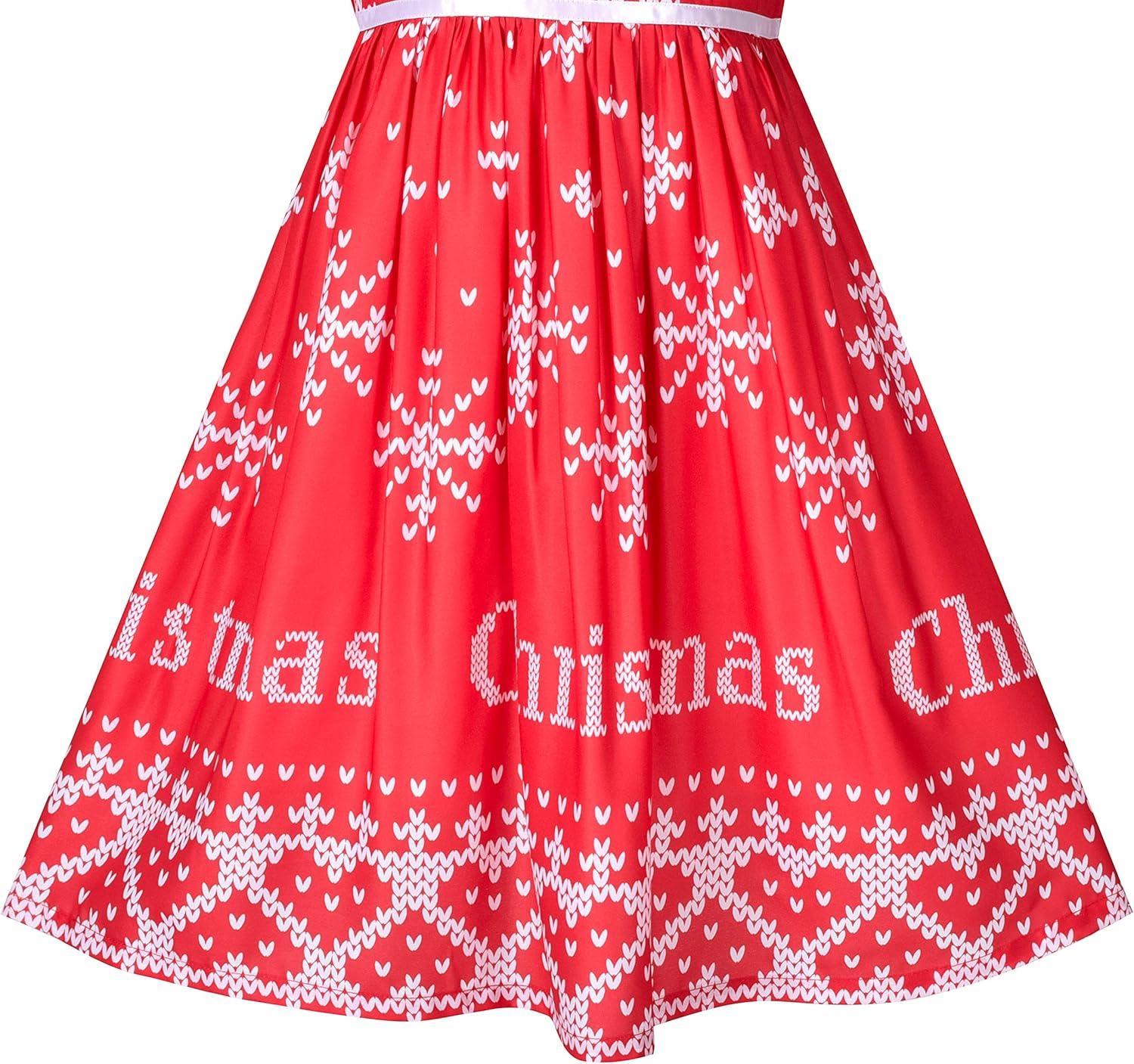 imageSunny Fashion Girls Dress Rose Flower Double Bow Tie Party SundressRed Snowflakes