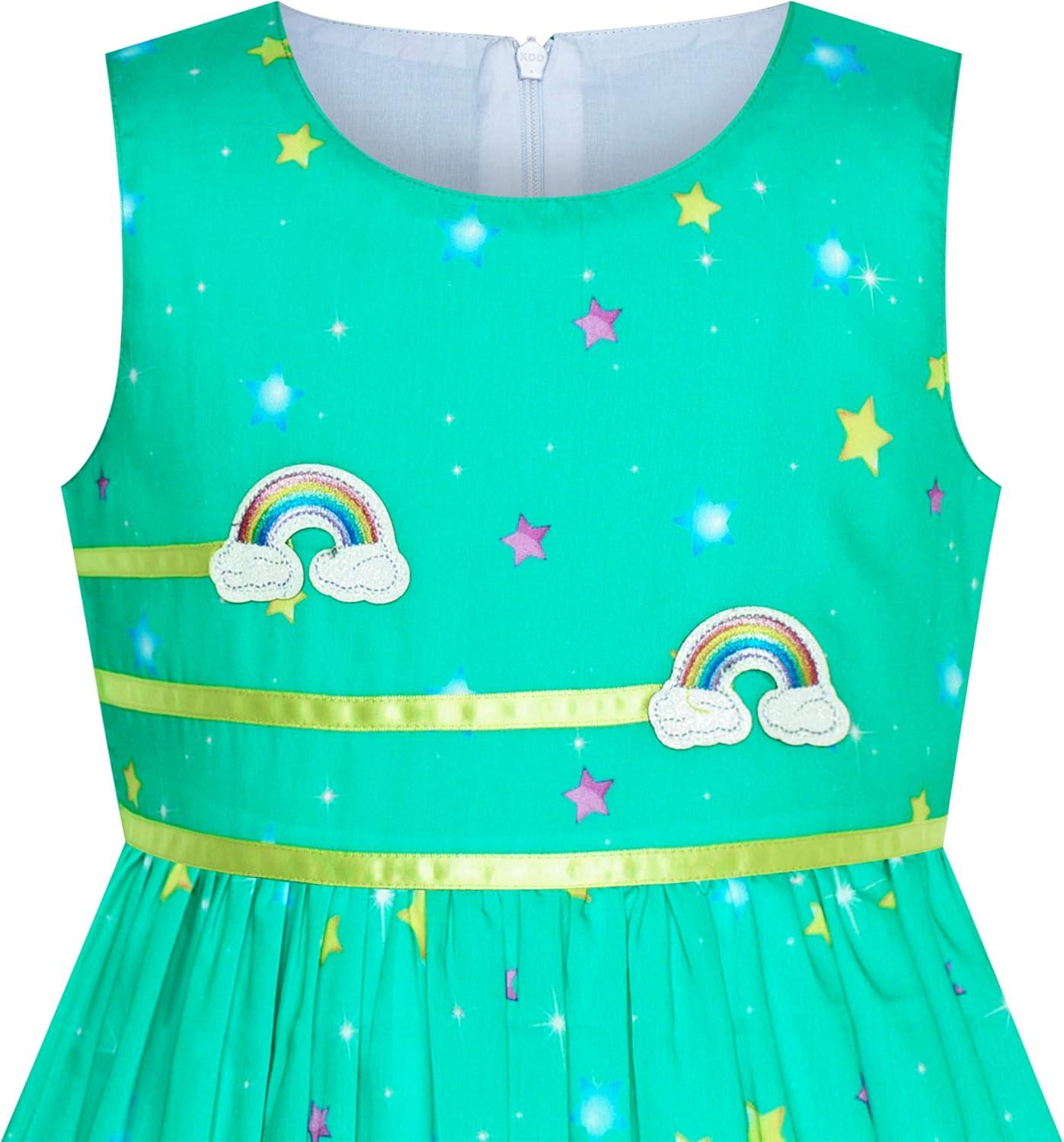 imageSunny Fashion Girls Dress Rose Flower Double Bow Tie Party SundressTurquoise