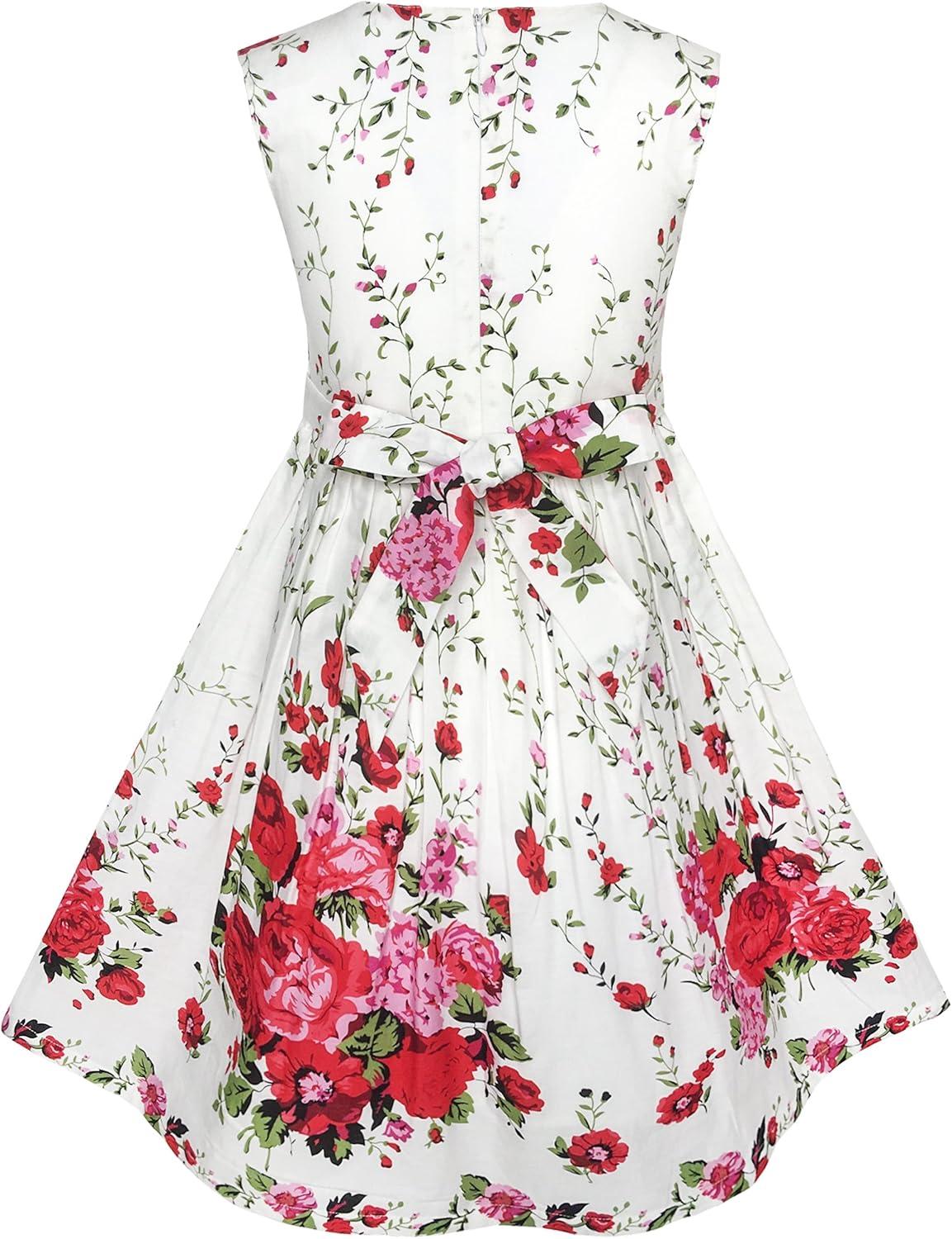 imageSunny Fashion Girls Dress Rose Flower Double Bow Tie Party SundressWhite