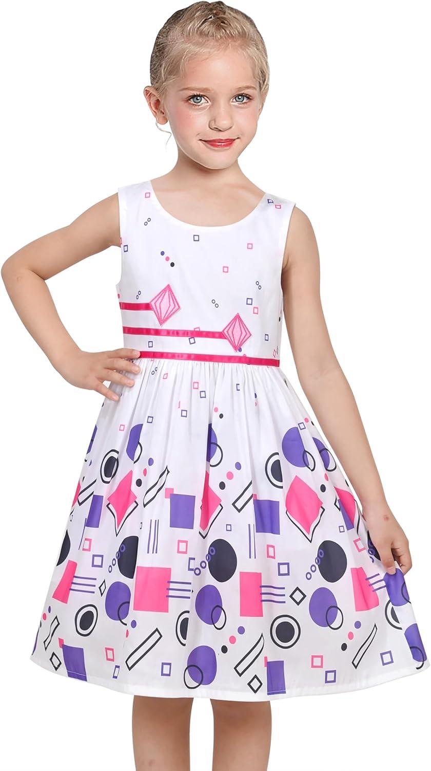 imageSunny Fashion Girls Dress Rose Flower Double Bow Tie Party SundressWhite Purple