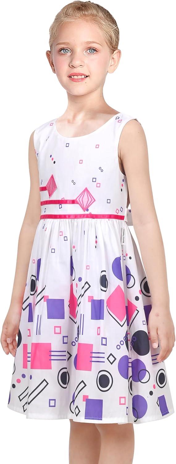 imageSunny Fashion Girls Dress Rose Flower Double Bow Tie Party SundressWhite Purple