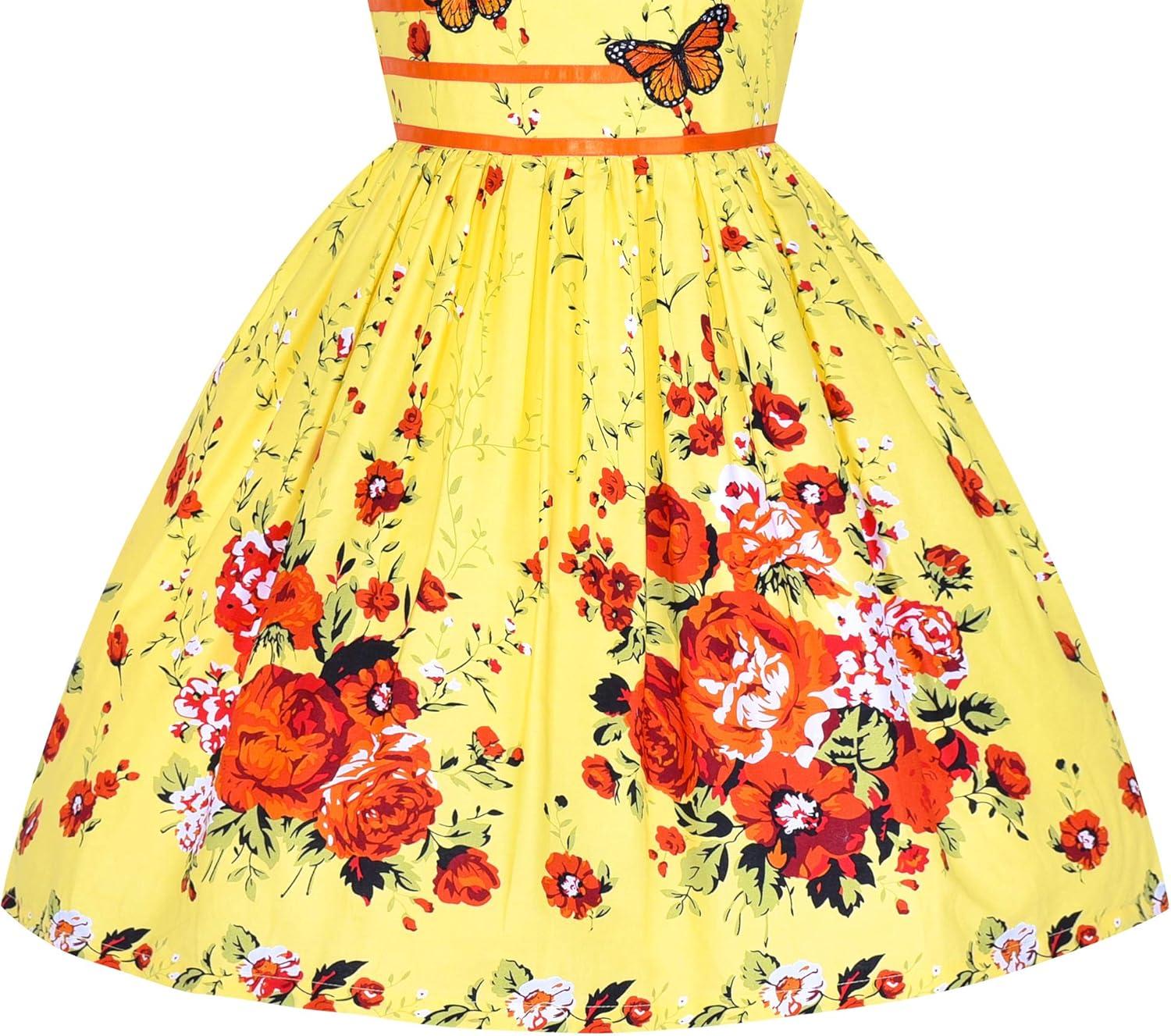 imageSunny Fashion Girls Dress Rose Flower Double Bow Tie Party SundressYellow Flower Butterfly