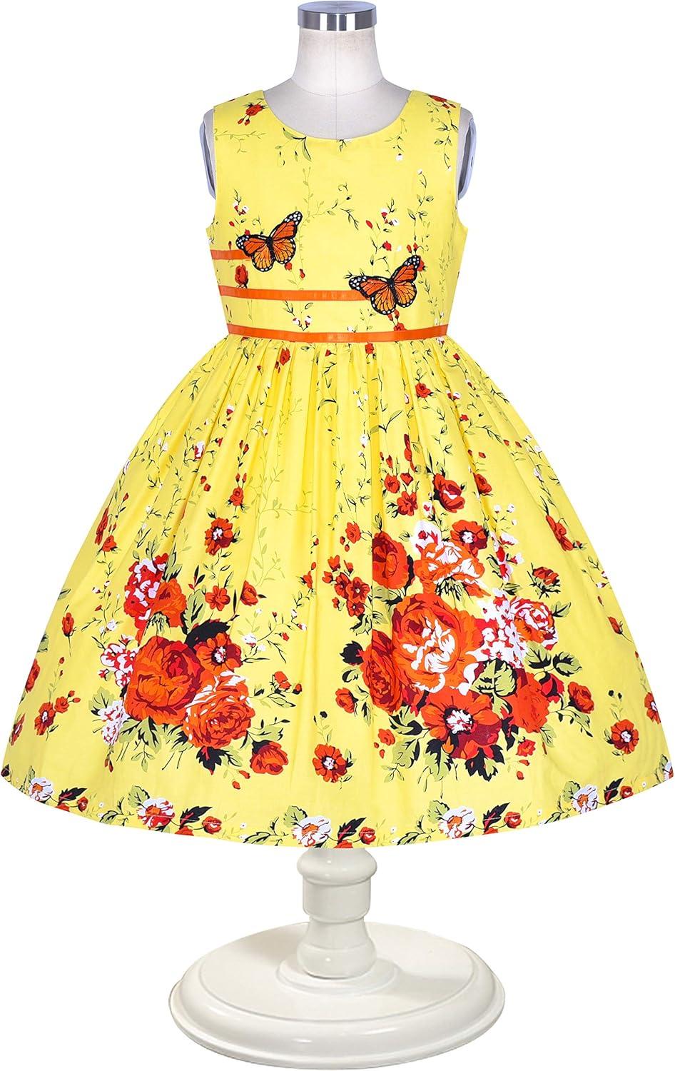 imageSunny Fashion Girls Dress Rose Flower Double Bow Tie Party SundressYellow Flower Butterfly