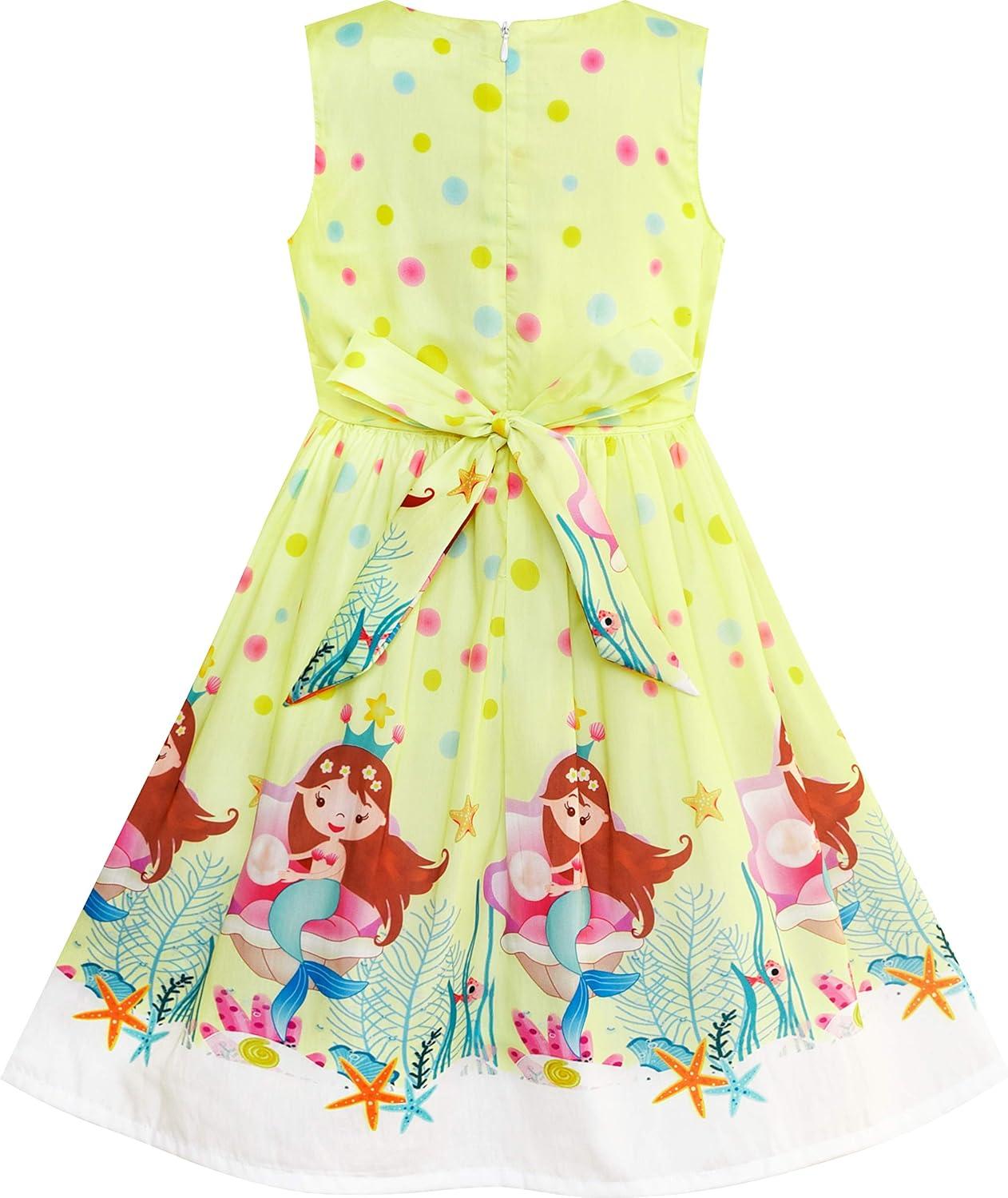 imageSunny Fashion Girls Dress Rose Flower Double Bow Tie Party SundressYellow Mermaid