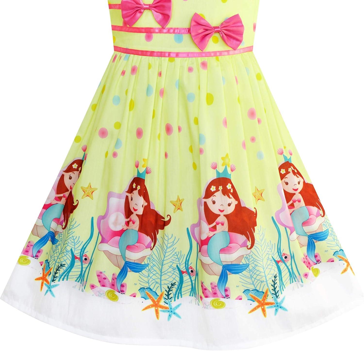 imageSunny Fashion Girls Dress Rose Flower Double Bow Tie Party SundressYellow Mermaid