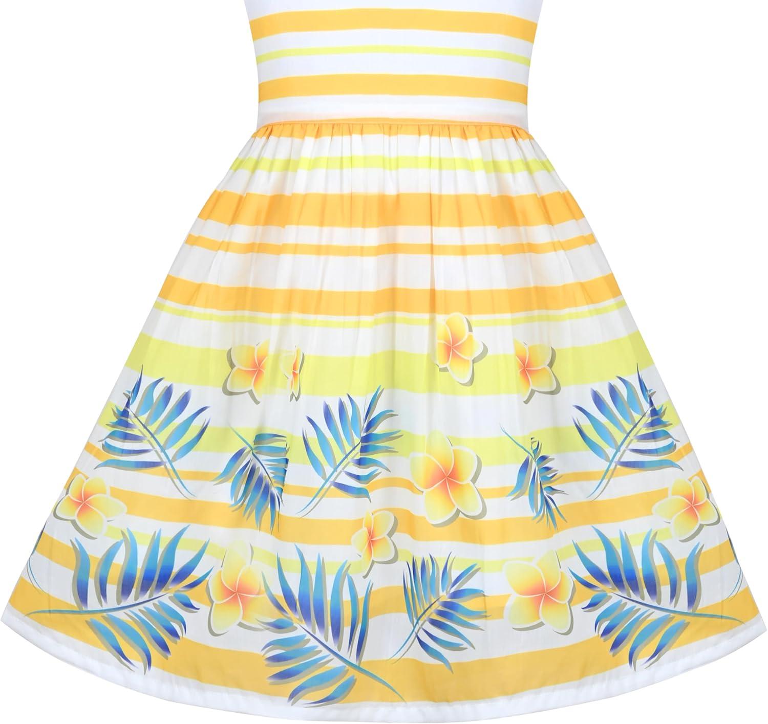 imageSunny Fashion Girls Dress Rose Flower Double Bow Tie Party SundressYellow Striped