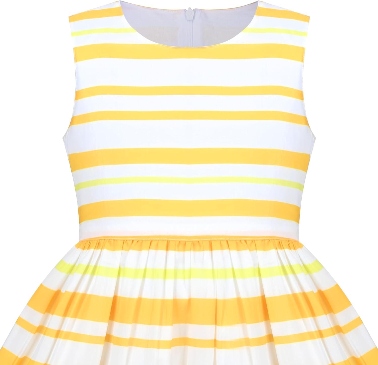 imageSunny Fashion Girls Dress Rose Flower Double Bow Tie Party SundressYellow Striped