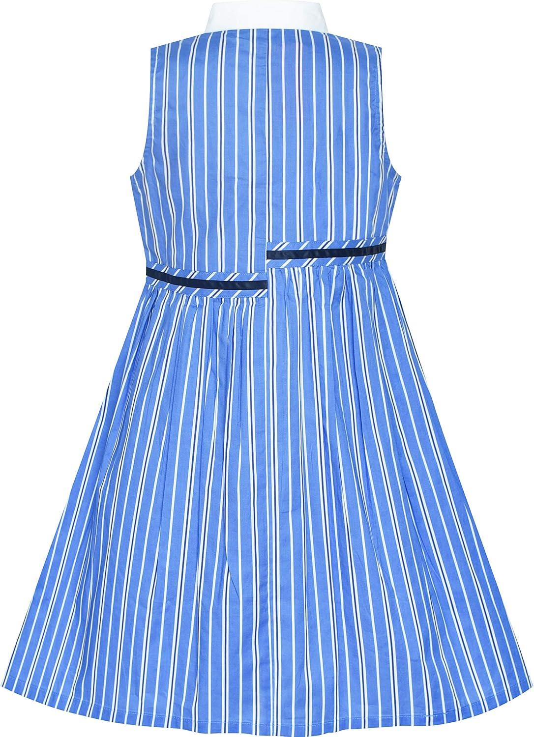 imageSunny Fashion Girls Dress School Uniform Letter Print Sleeveless Ruffle DressBlue Asymmetric