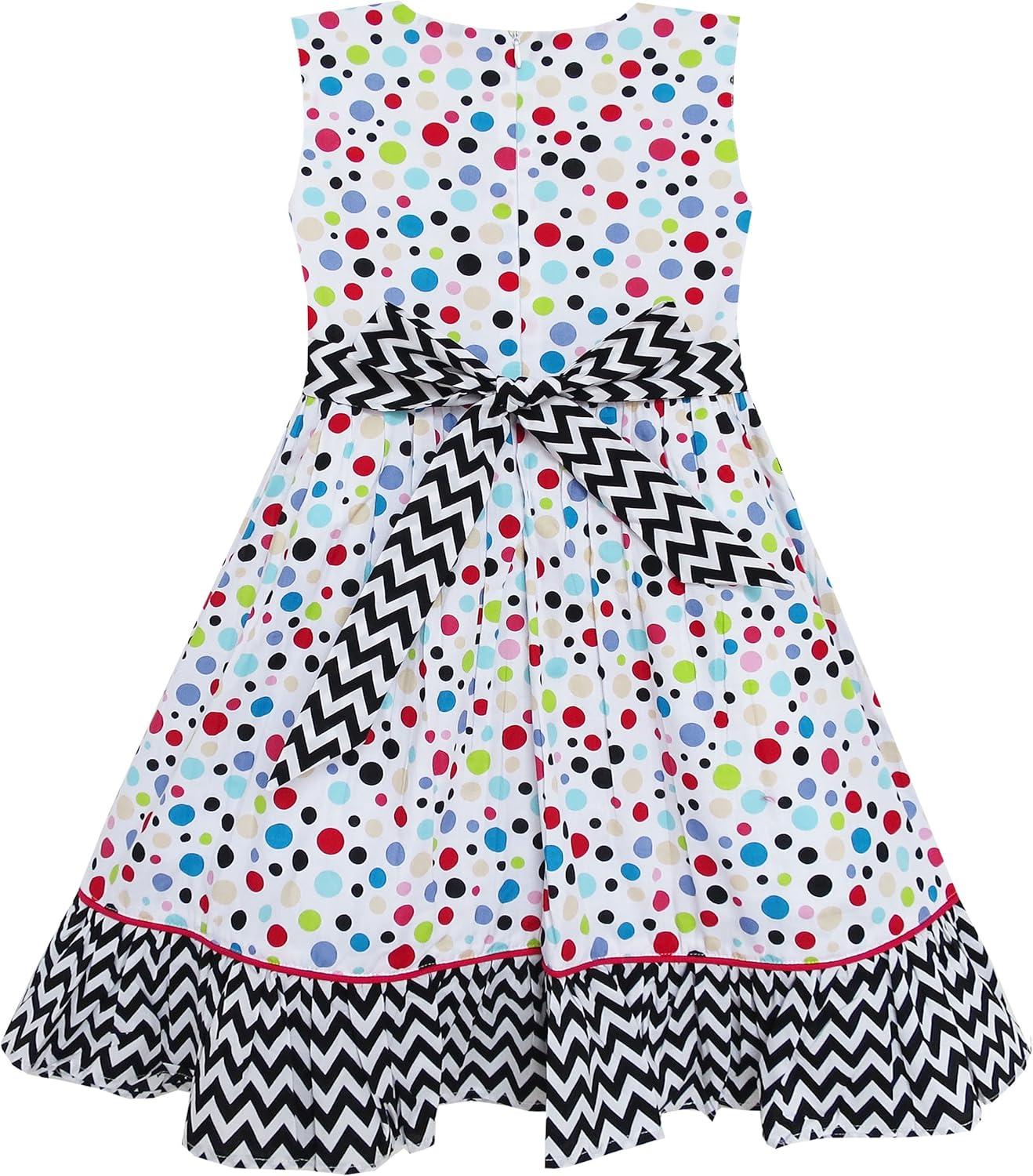 imageSunny Fashion Girls Dress Sleeveless Polka Dot Bow Tie Striped Black Wave
