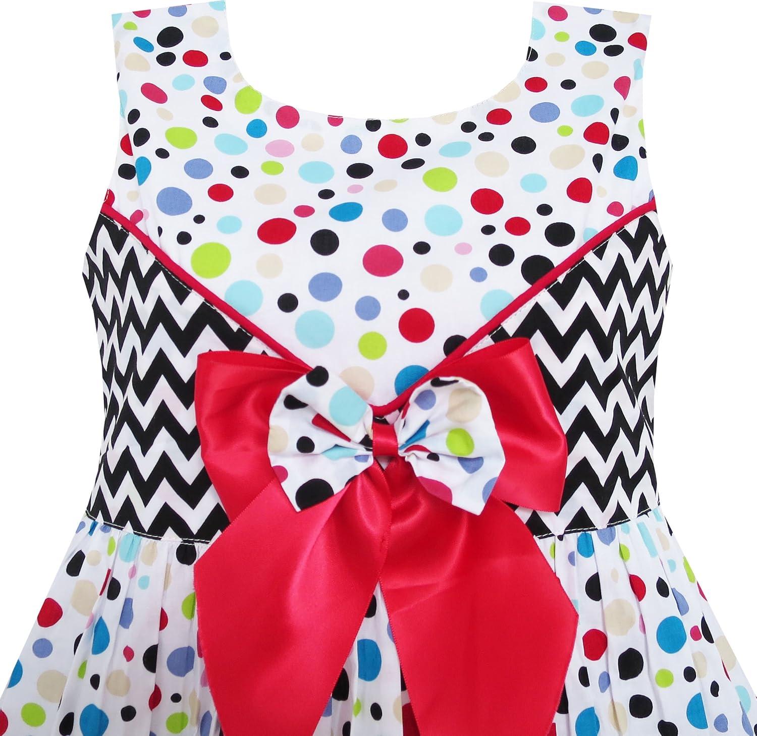 imageSunny Fashion Girls Dress Sleeveless Polka Dot Bow Tie Striped Black Wave