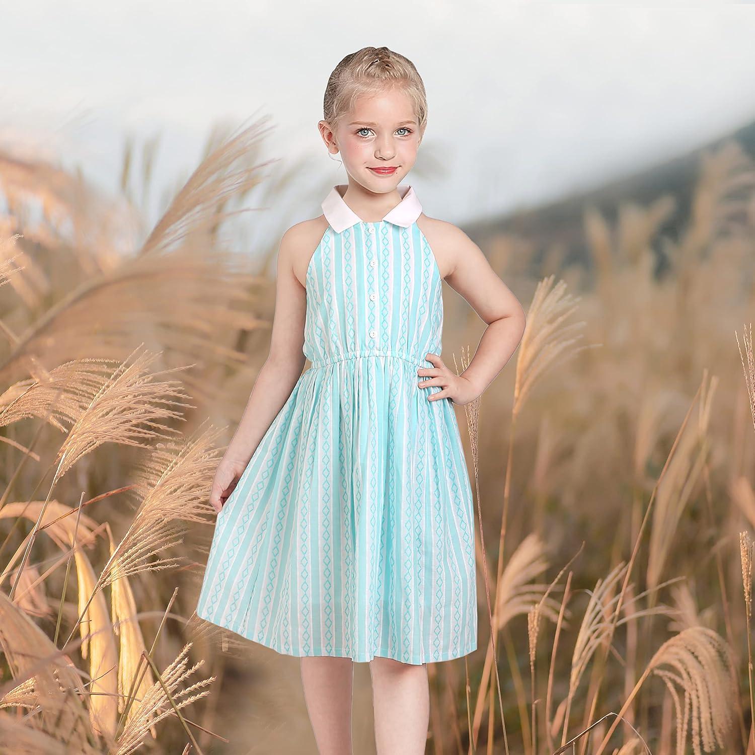 imageSunny Fashion Girls Dress TurnDown Collar Checkered Black White Summer 714Blue